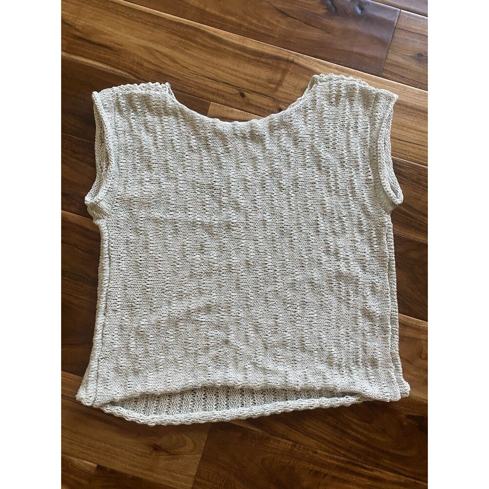 Handmade Knit  Women Top Sequins Green White Cotton Size Small Great Condition
